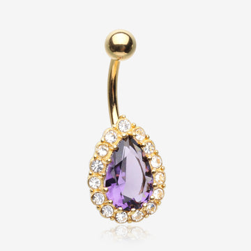 Golden Sparkle Essence Teardrop Belly Button Ring-Tanzanite/Clear